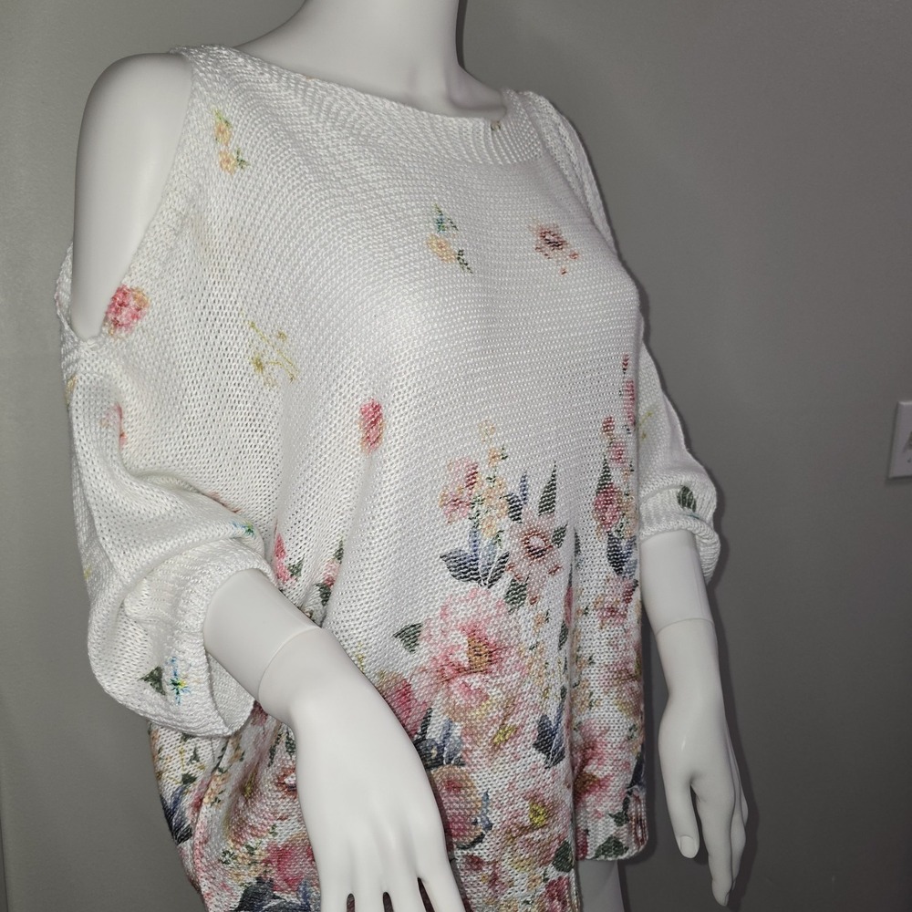 Luisa Ricci Italy Floral‎ Knit Cold Shoulder Sweater Top Size L boutique Italian